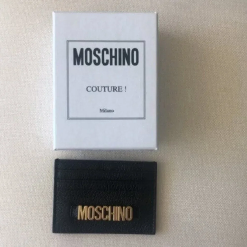 MOSCHINO Logo Leather Card Case Holder Wallet Black Italy 4